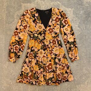 Sugarlips Dress Womens Small Multicolor Floral Long Sleeve Tiered Fit & Flare